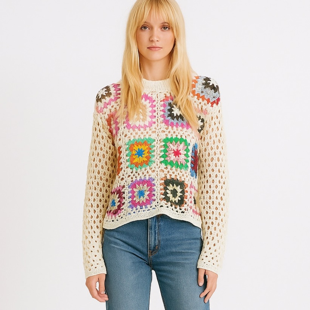 Debut Crochet Granny Square Sweater M
Open Knit Boho Patchwork Retro Cottagecore - Picture 10 of 10